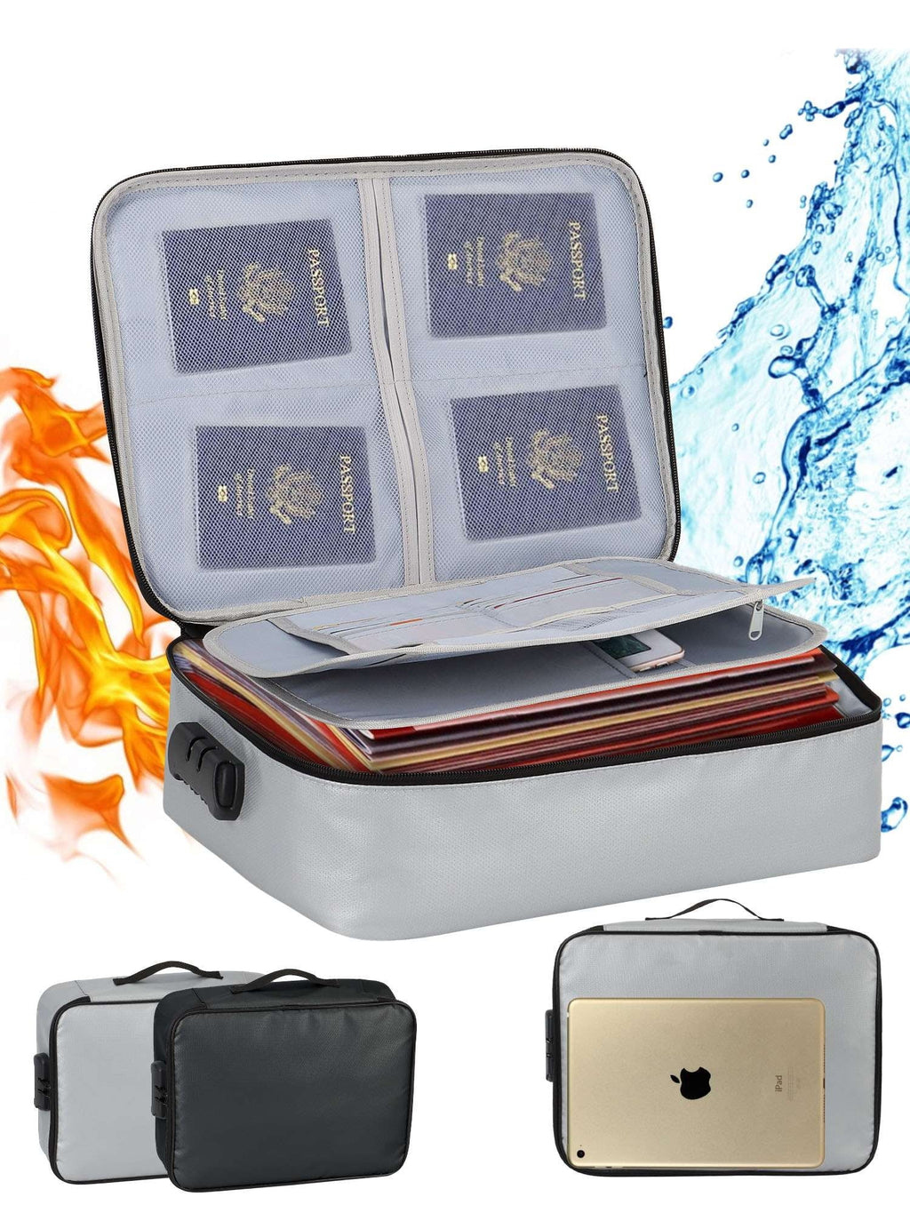 with Organizer Document Home Bag Box Luxtrada Certificates Laptop, Files, Fireproof Important Portable Document Holder Lock, Safe for Travel (Gray) Document