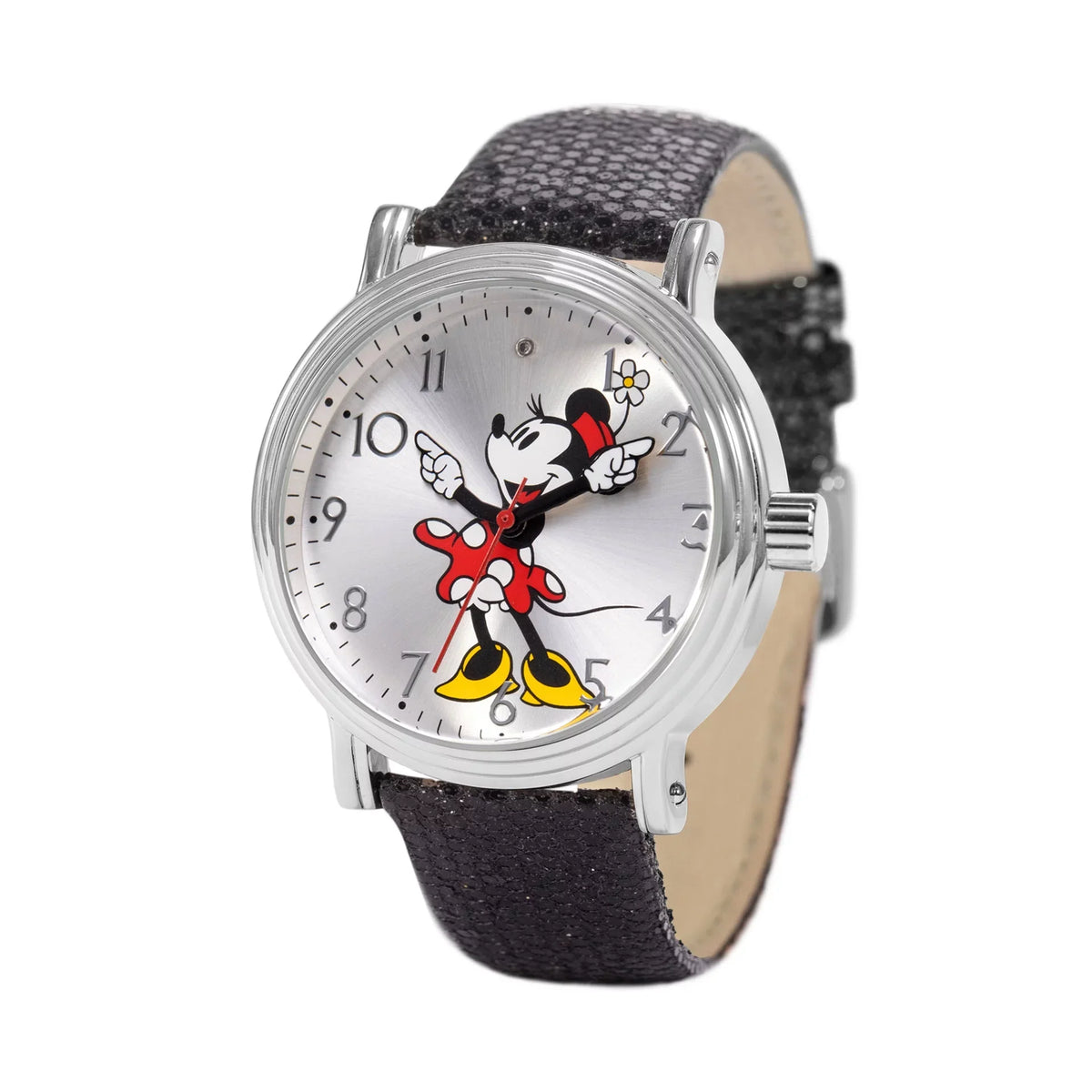 Women Classic Vintage Alloy Mickey Hands Women's Articulating Black Adult Watch, Watch Disney Strap, Dial, Diamond on Stone Silver Sequins Mouse WDS001291