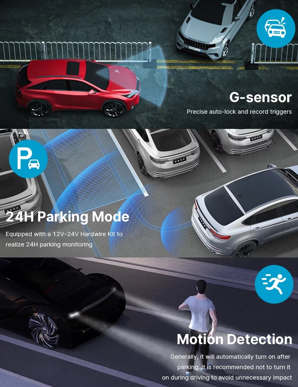 4K+1080P 3" Car Cam with Camera for 256GB and Dash Parking Dash Front Dash Rear Monitor, Support Dual Cam Cars,