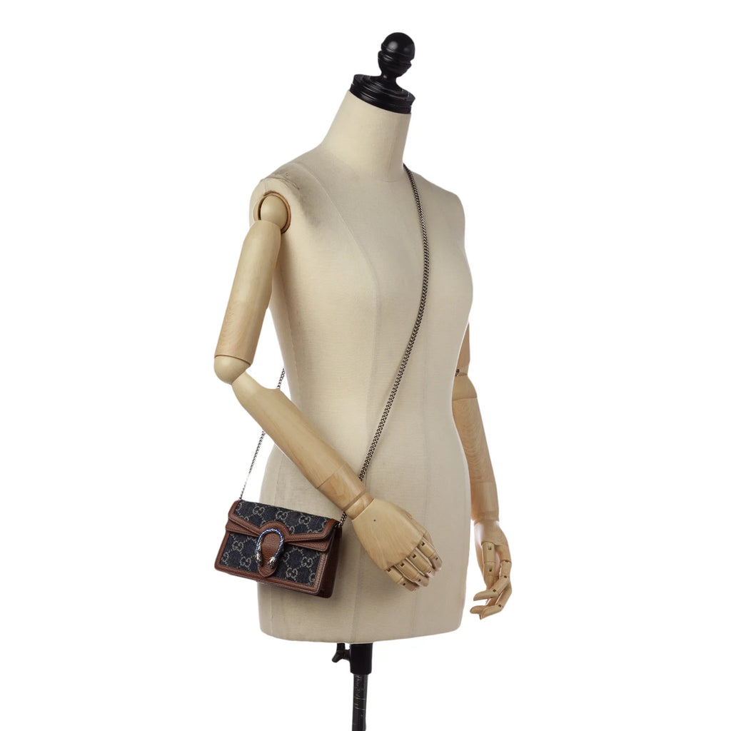 Dionysus Pre-Owned Women Crossbody Authenticated Fabric Denim Bag Super GG Mini Gucci Blue