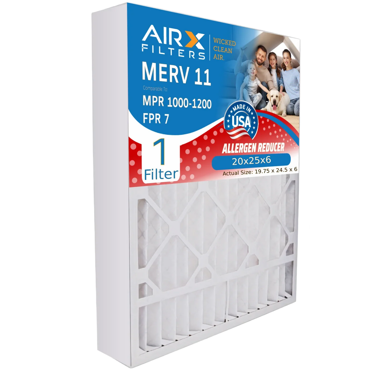 AIR. with 20x25x6 7 FPR 1 Made by AIRX Filter USA Premium Compatible 1000, 20x25x6 MERV MPR & Comparable Single Filter 201 Filter WICKED to 1200 CLEAN FILTERS Furnace Aprilaire 11 Air MPR