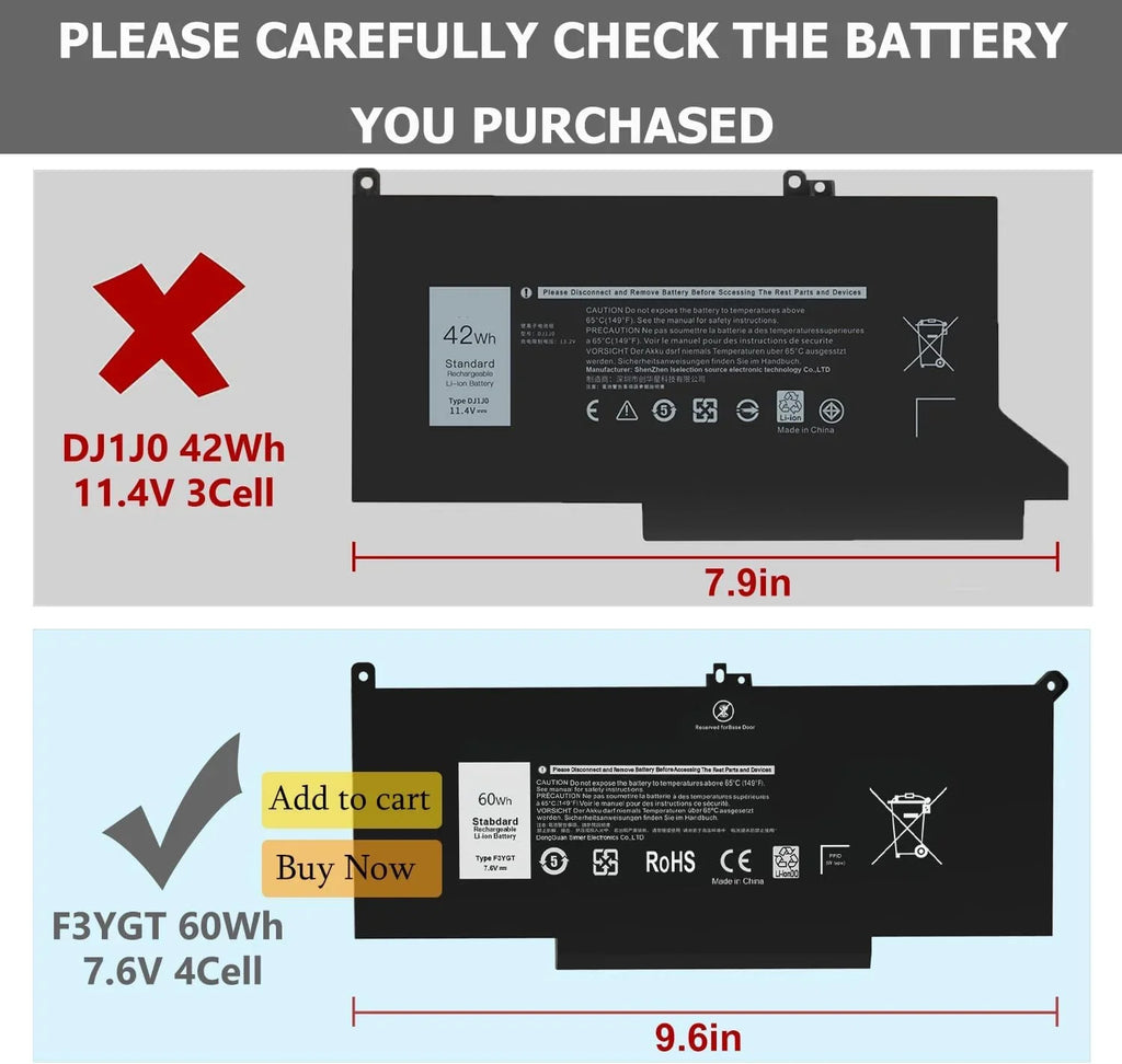 13 7490 F3YGT 7480 60WH 7290 7000 7280 7390 Laptop 12 14 y 7380 7480 Latitude 7000 2X39G Dell 7000 P29S002 for