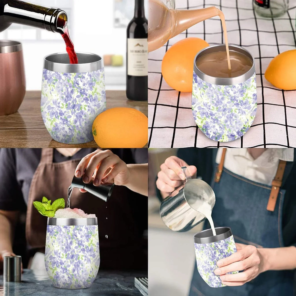 Stainless Cups, Floral Blue U with Insulated Cup 304 with Vacuum Cups Double Layer Belly Hidove 12oz Wine Green Big Eggshell Pattern Lid, Steel Shape Cup Cup Tumbler Insulation