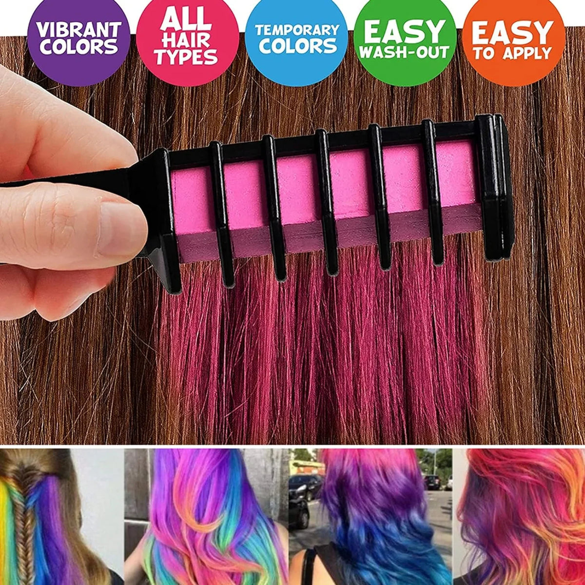 Dye Makeup Chalk 10 Pens Halloween Temporary Washable Combs, Chalk Easy Hair Kids for Birthday for Hair Girls Hair Pens Dye Colourful, Bright