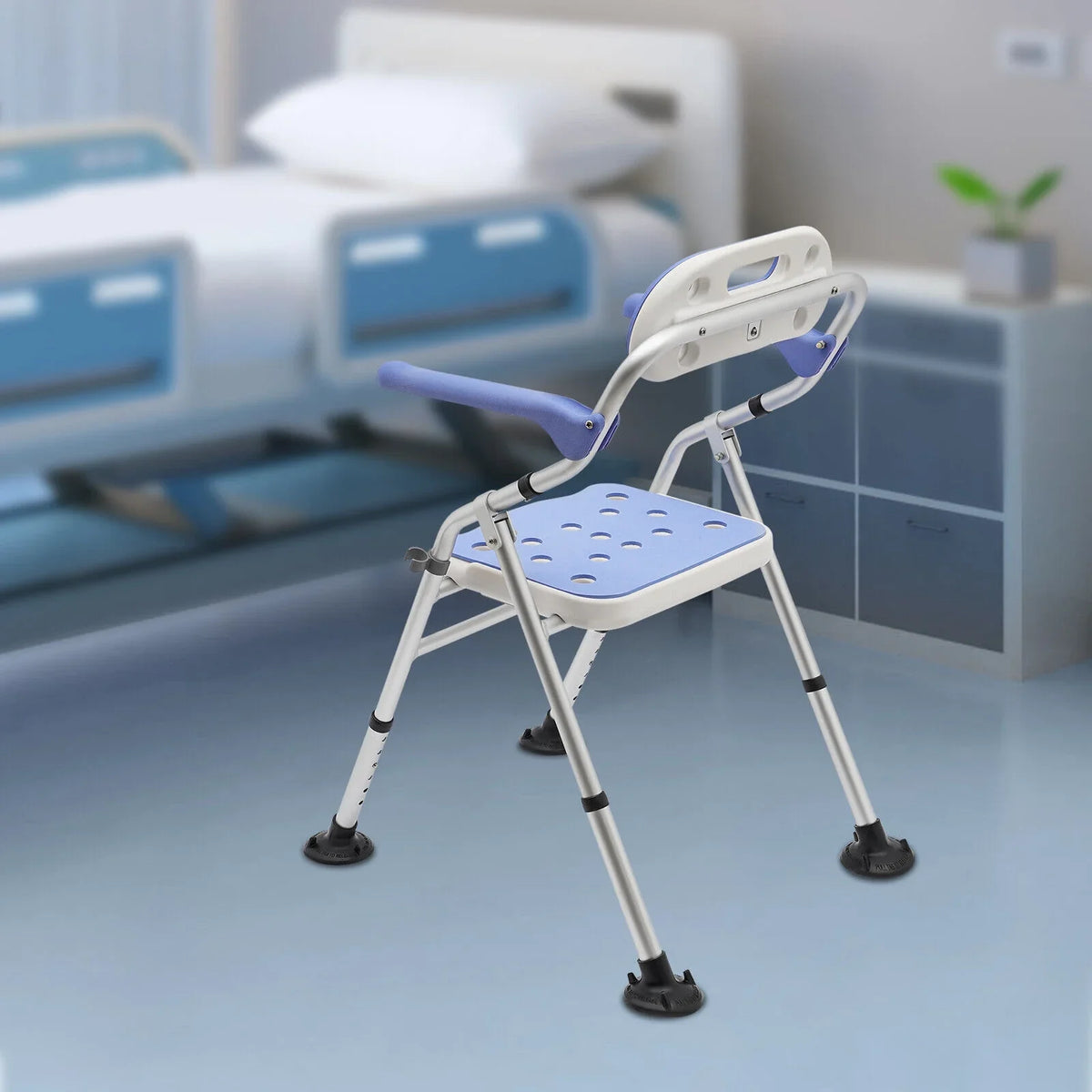 Chair 330lbs Shower New Back with & Adjustable Bench Height Arms Folding Seats Bath