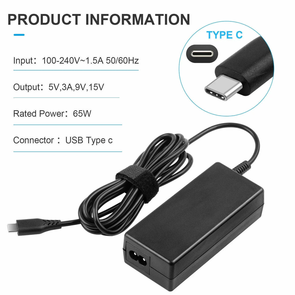 USB-C Acer 65W For Charger HP Dell 5PCS Type-C AC ASUS Adapter Lenovo