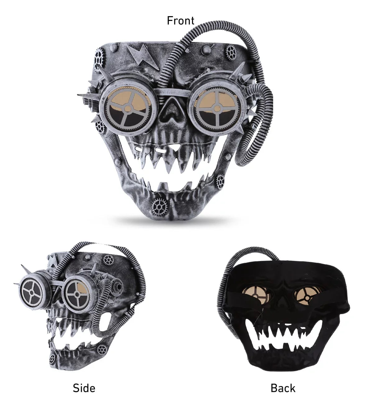 Wired Full Mask Steampunk Attitude Skeleton Costume Studio Goggles Face - Silver