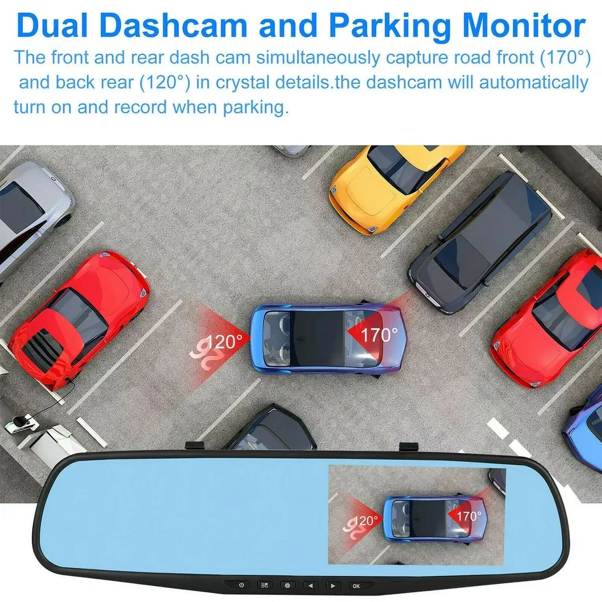 Cars Rear G-sensor, Camera 1080P 170°Wide Front Motion Lens Car Monitor, Angle Dash Vision, Cam Cam DVR Dual Parking Trucks, for Night Monitor, Car Rearview Mirror 4.3" Detection