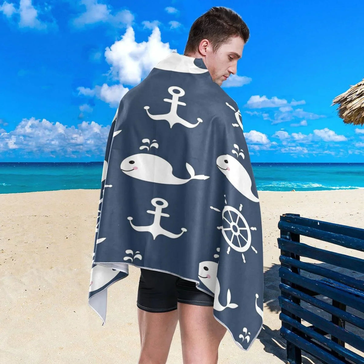 Swimming Lightweight Absorbent - Towel Holiday Camping Towels Dry Bestwell - Towel Oversized （429） Compact Retro Whale Quick Super Beach for Cartoon Anchor Travel