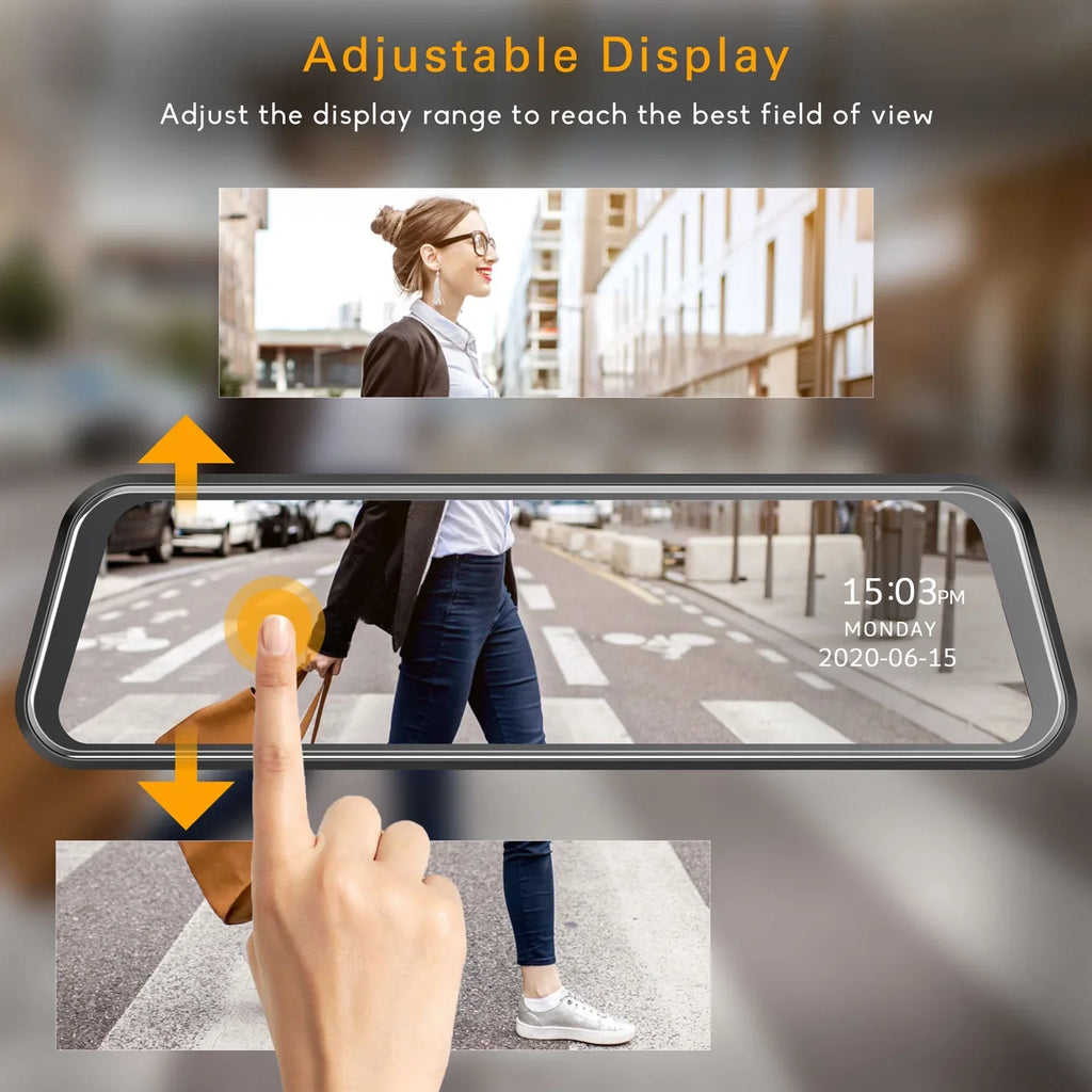 G-Sensor Cam Screen 1080P Recording, Vision, Front Assist, Loop Touch 10" Dash and Dash Mirror Cam Full for Rear, Parking Night Car, TOGUARD