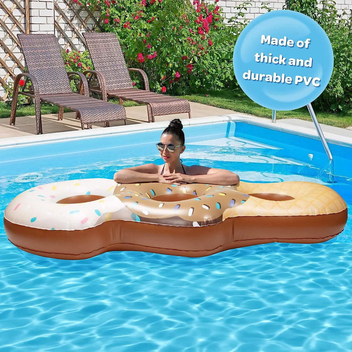 Tube for XL People Float Swimming 7 Summer Cream for Long Seats Giant - Pool Perfect - Mesh 3 Inflatable Ice Huge Ft Sections Aquamazing Kids, Cone Adults-
