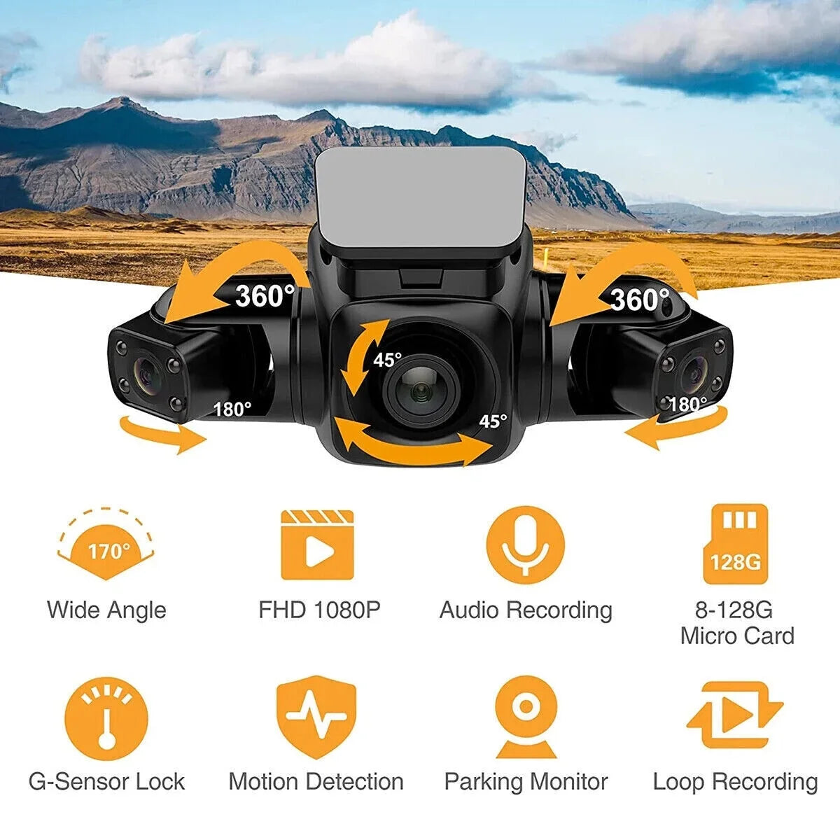 Cam Channel Dash 360°Panoramic Right Vision Rear, 4 and Cameras HD Inside, Night Left, and Recorder Car Front, Driving Rear Front