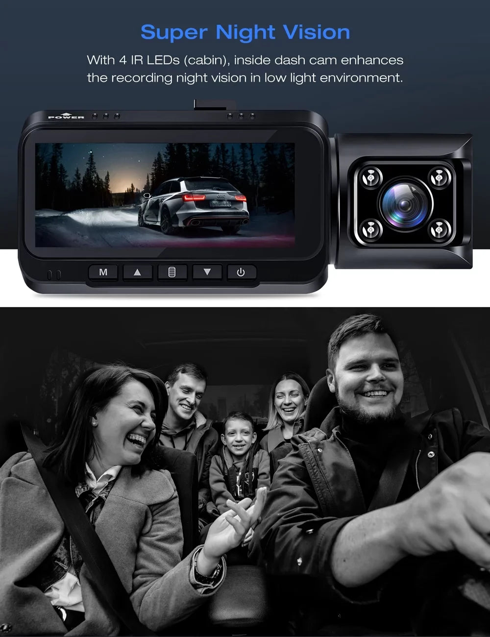 Front Dual IR Dash Max, and Camera 3.16" Support 4K Wide 170° Display, Vision, GPS Cam TOGUARD 256GB Black Angle, Night Inside Dash with Car