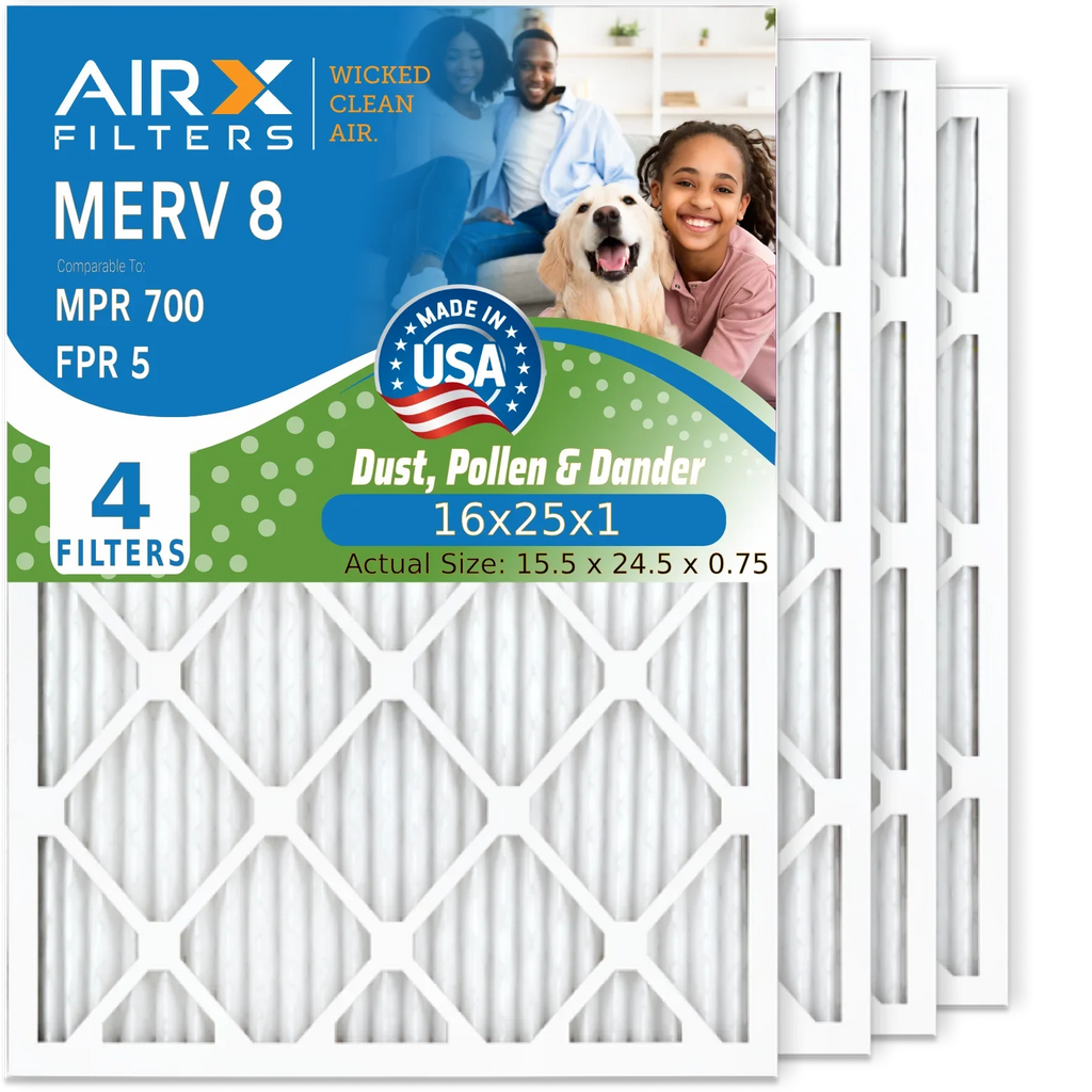 Furnace WICKED Filters MPR Premium 16x25x1 Electrostatic Pleated 4 Made MERV 8 AIRX AIR. 16x25x1 Pack 700 Comparable USA to by & Conditioner CLEAN FPR FILTERS Filter Air HVAC 5 Filter Air AC