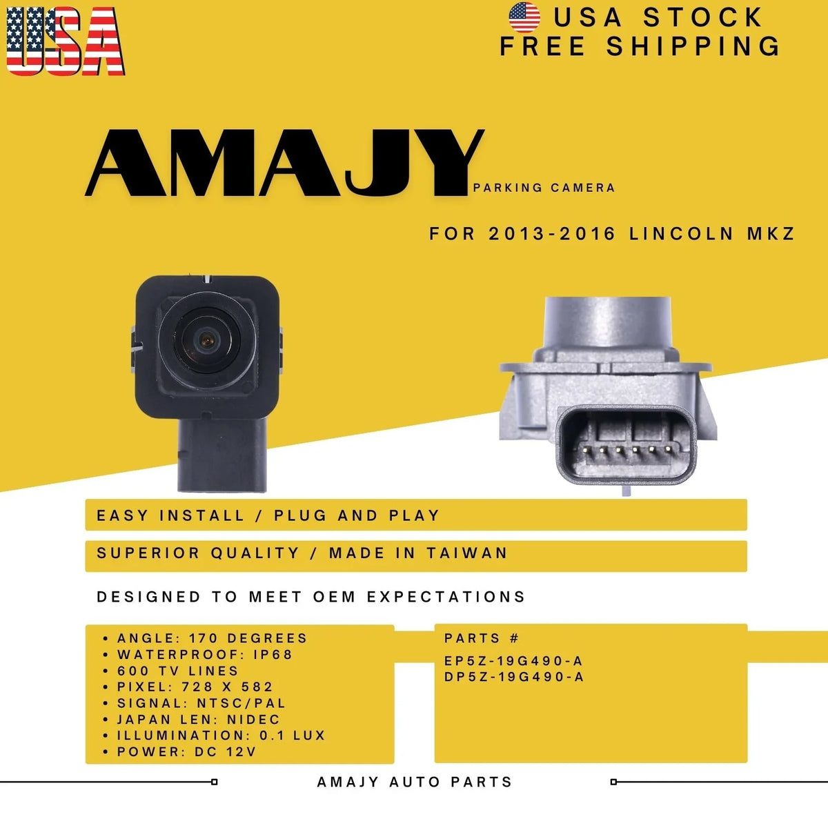DP5Z-19G490-A Backup Camera for 13-16 Replaces Lincoln EP5Z-19G490-A MKZ
