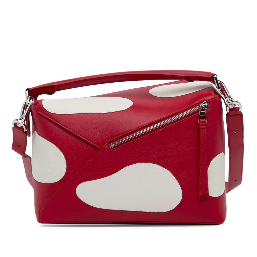 Leather Unisex Pre-Owned Calf Edge Authenticated Puzzle Mushroom LOEWE Red (Good) Small Satchel