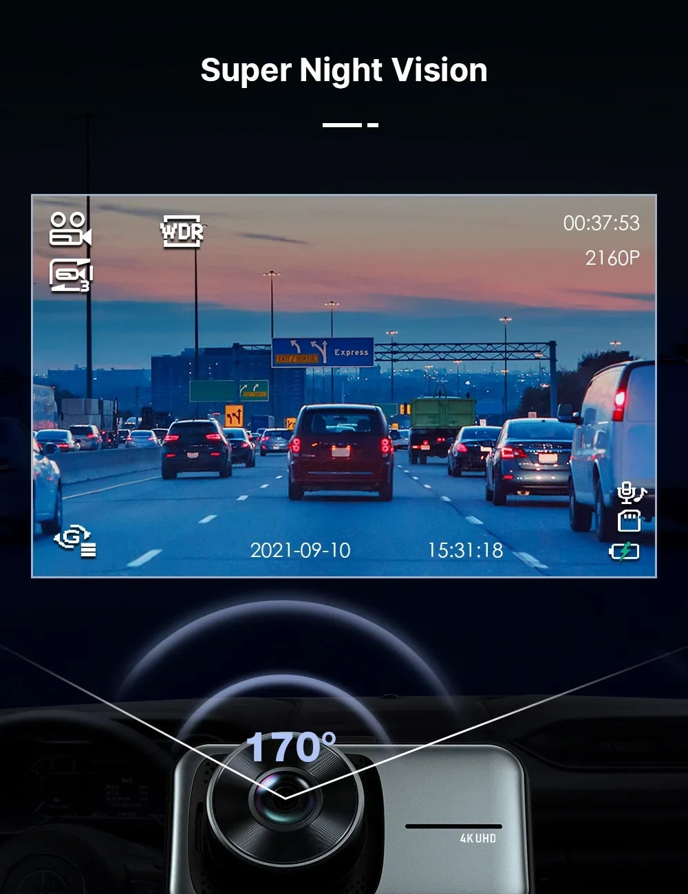 4K+1080P 3" Car Cam with Camera for 256GB and Dash Parking Dash Front Dash Rear Monitor, Support Dual Cam Cars,