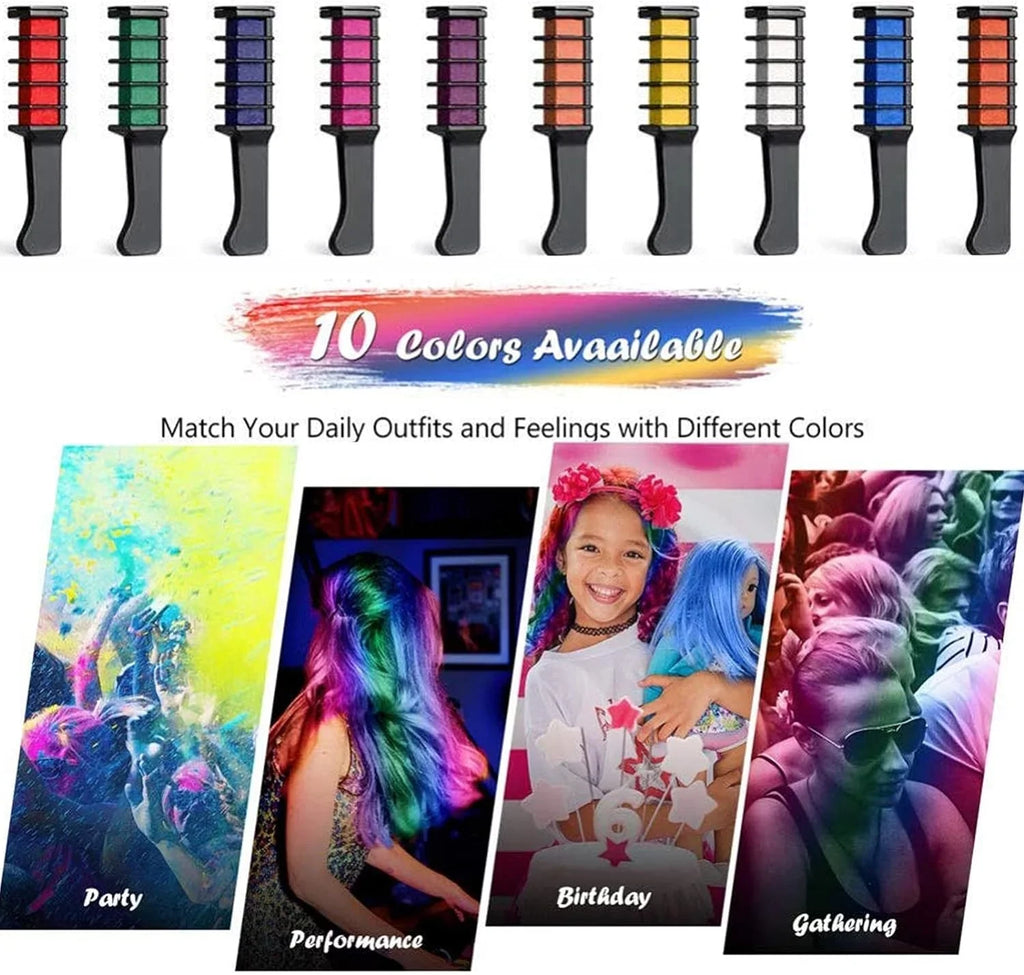 Dye Makeup Chalk 10 Pens Halloween Temporary Washable Combs, Chalk Easy Hair Kids for Birthday for Hair Girls Hair Pens Dye Colourful, Bright