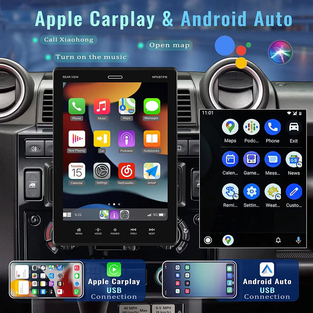 12 HD Auto MP5 Din Radio Screen Car Mirror Podofo Single Car Stereo Bluetooth Android Rear FM,with with Link Touch Apple Player LED USB Car 9.5'' Carplay Camera