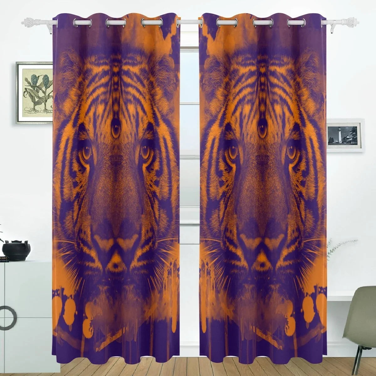 Panel Tiger Living for Blackout Curtains Trippy Room,2 POPCreation Inches) Darkening Blind Bedroom Curtain (52Wx84L Thermal Curtain Window