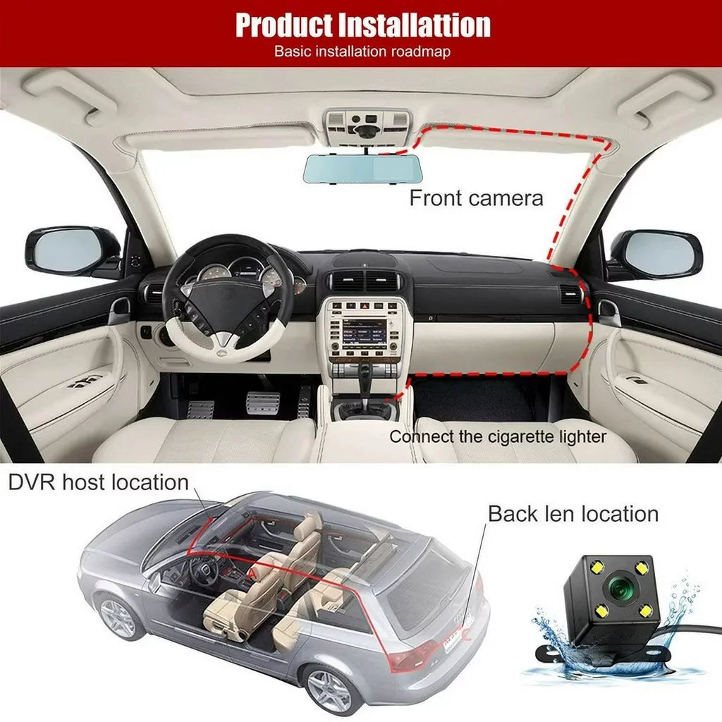 Cars Rear G-sensor, Camera 1080P 170°Wide Front Motion Lens Car Monitor, Angle Dash Vision, Cam Cam DVR Dual Parking Trucks, for Night Monitor, Car Rearview Mirror 4.3" Detection