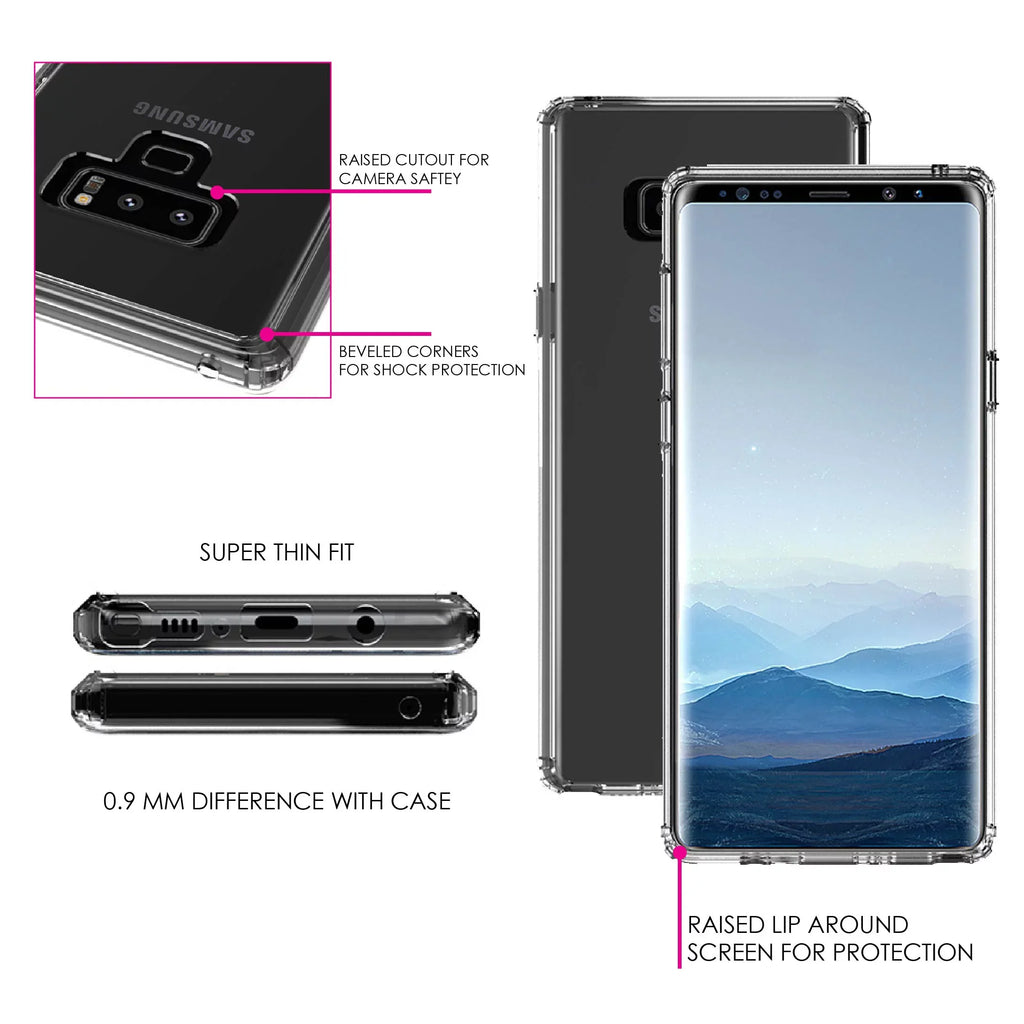 9 Screen Leaves - for DistinctInk Note Hope & Case Cross & TPU Galaxy Faith, Glass Shockproof Love Samsung - Acrylic Clear Back, Hybrid Protector - Tempered Bumper,