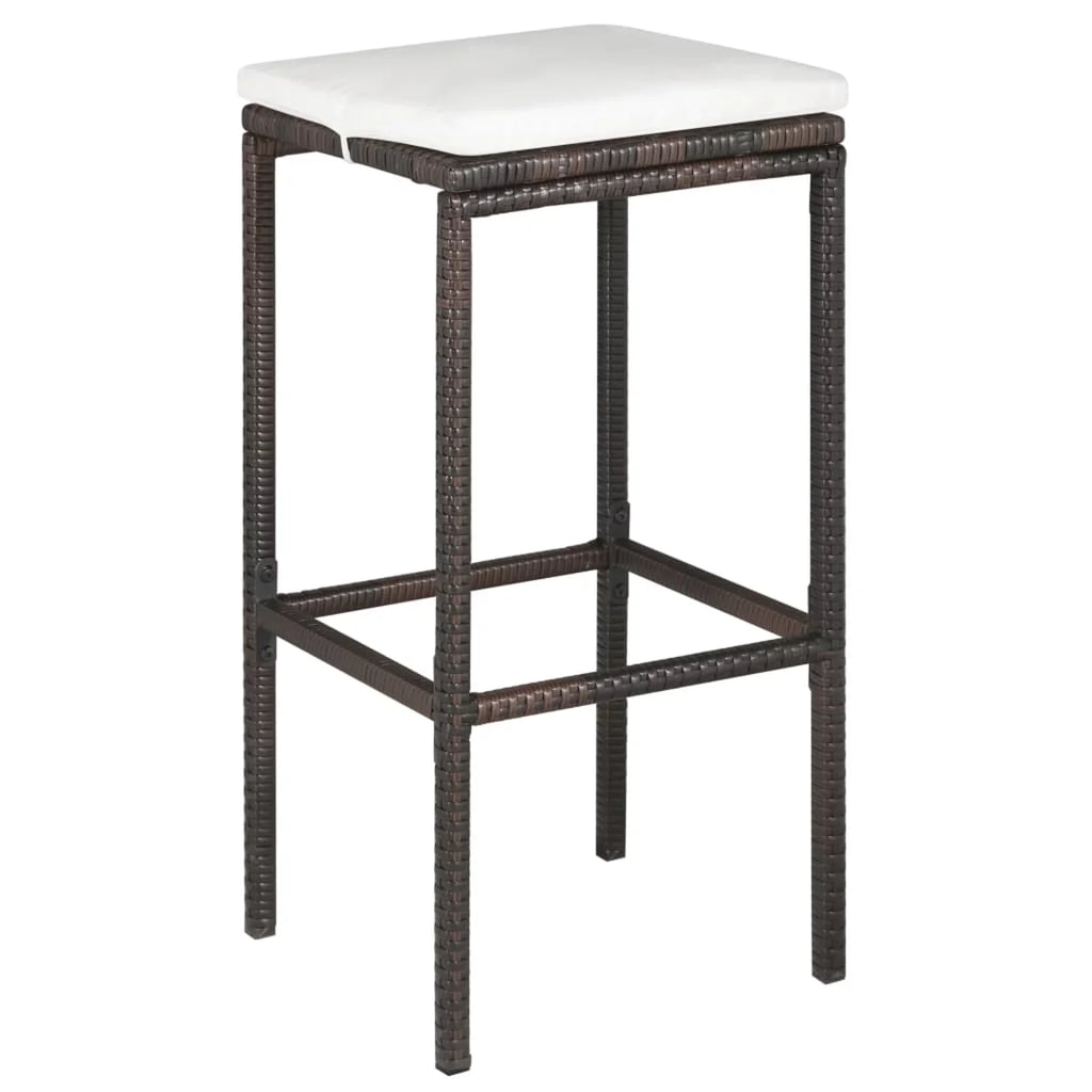 Set Pub, 5 Dcenta Table Bar Rattan Furniture Brown Terrace, Stool 4 Patio Set and Piece Height for Bistro, Chairs Garden Backyard, with Cushion Poly Dining Counter
