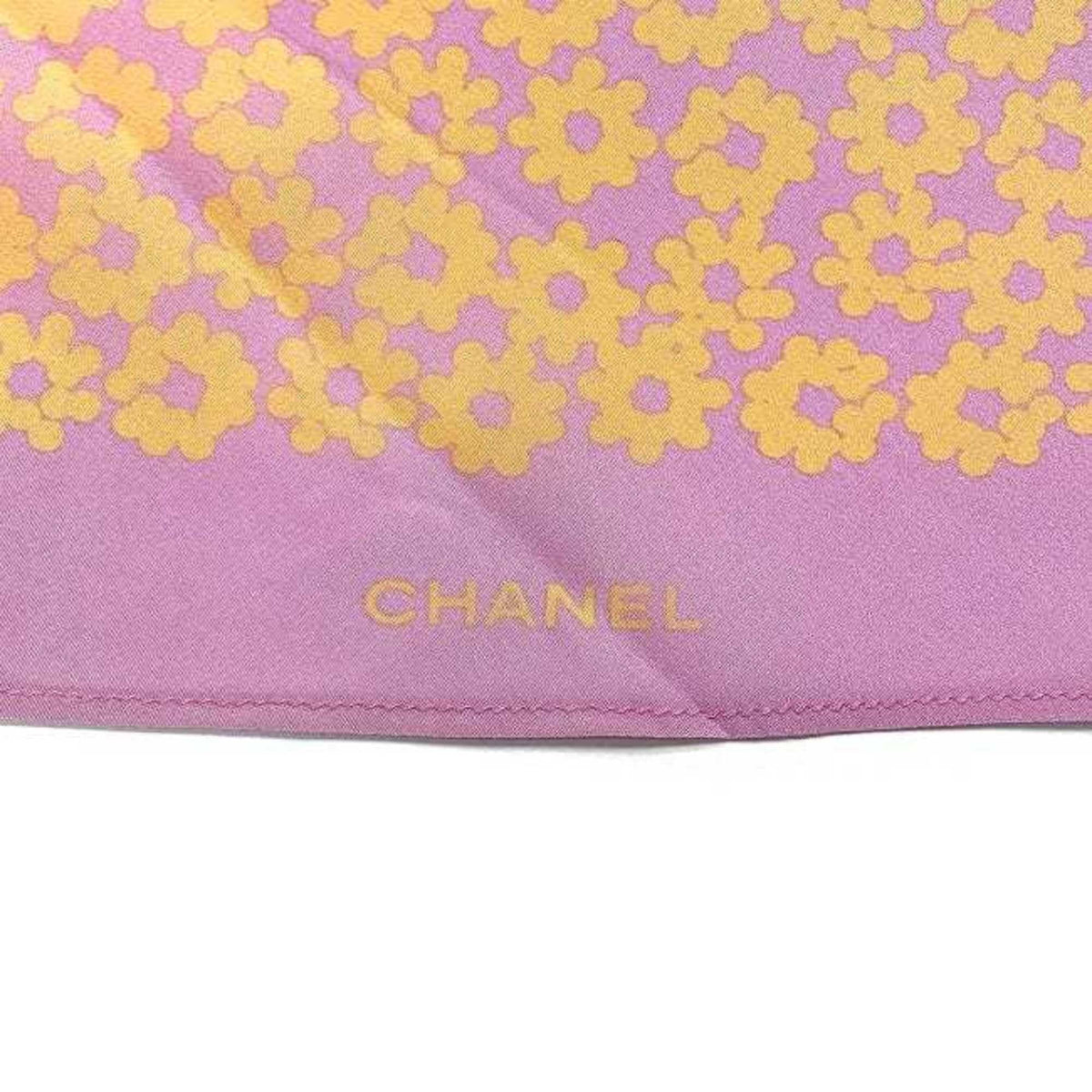 muffler 100% ladies yellow Pre-Owned here pink scarf see-through mark flower Chanel (Good) CHANEL silk