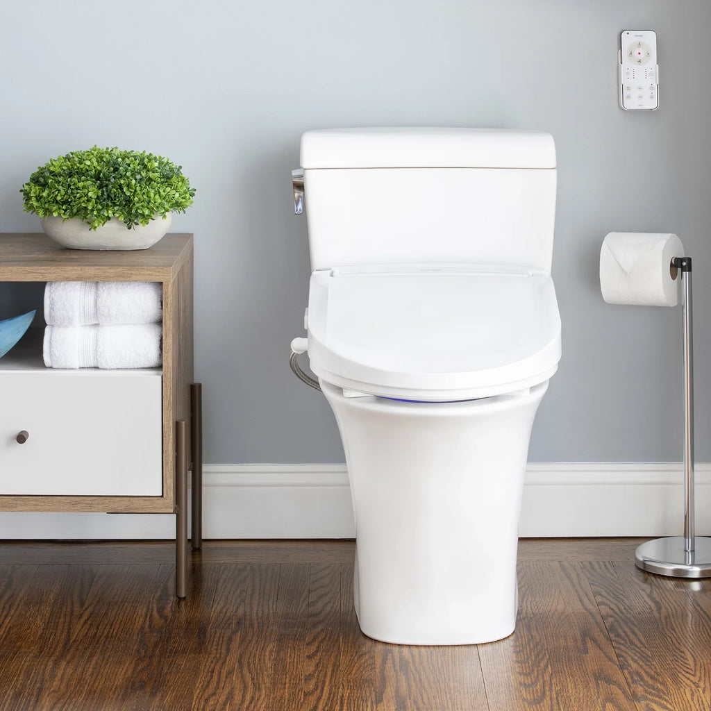Round Advanced Brondell EM617 Bidet Control, Toilet with Remote Seat White Swash