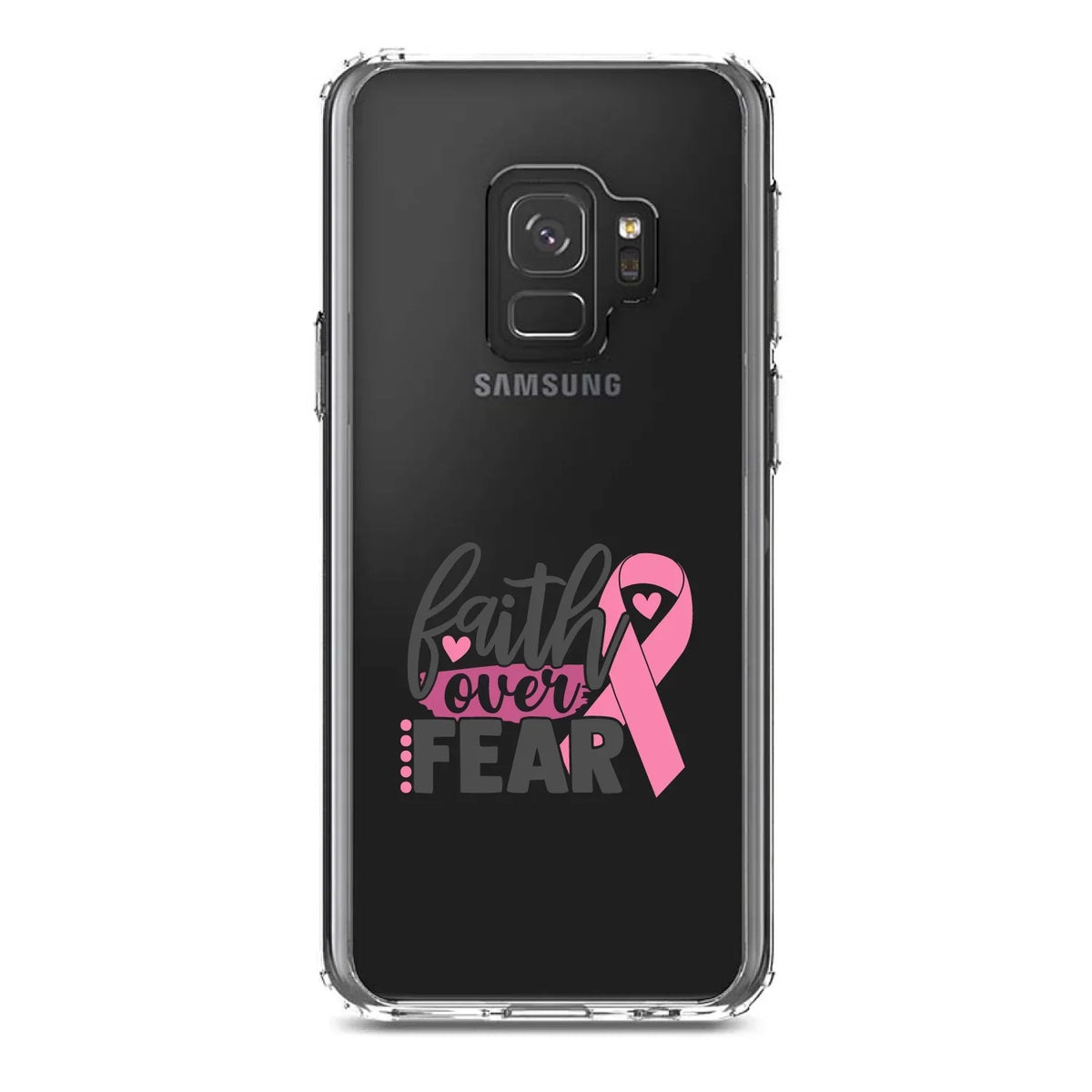 TPU Bumper Samsung Case Fear Screen) Back Acrylic (5.8" Faith Clear - Hybrid - Glass for Galaxy Ribbon Protector - Cancer DistinctInk Pink Over Screen Shockproof Tempered S9