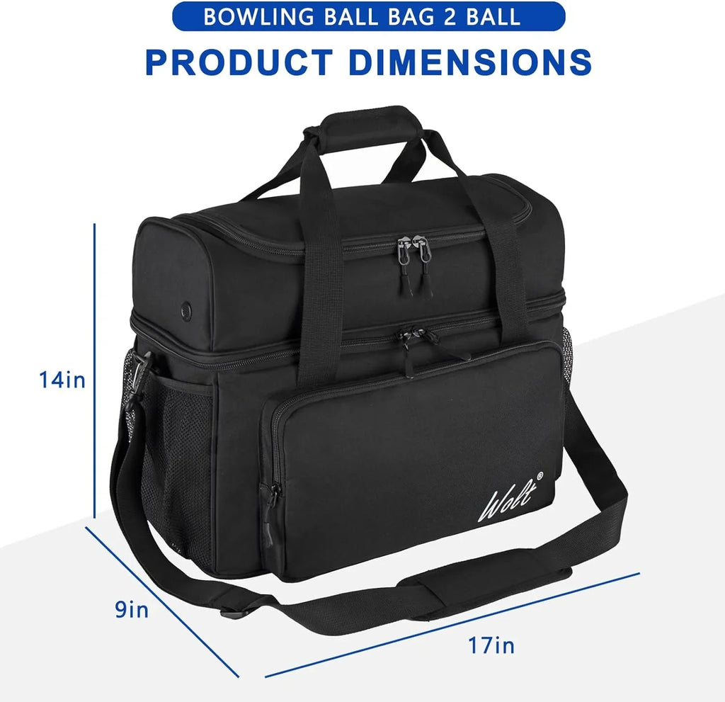 WOLT Bag Fits Balls to | Size Black Bowling 16 Mens Ball Shoes for Bowling 2 up Polyester