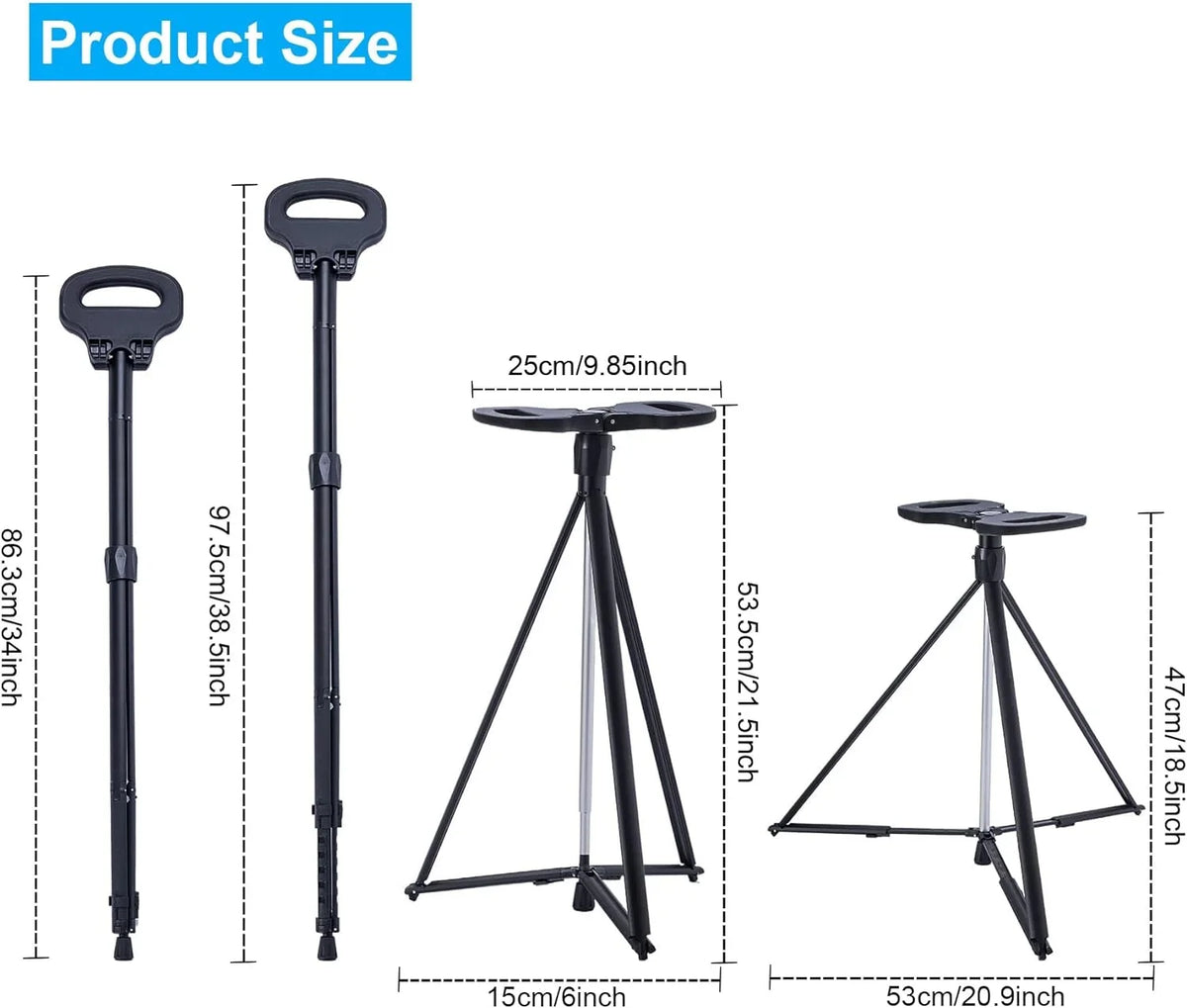 with Balancing 2 Cane Tripod Travel & Portable Men Handicap Cane Lightweight Seniors Women Bag Crutch Cane Walking Chair Sturdy and Mobility for Base Canes for Seat Aid & Elderly, Stool Folding