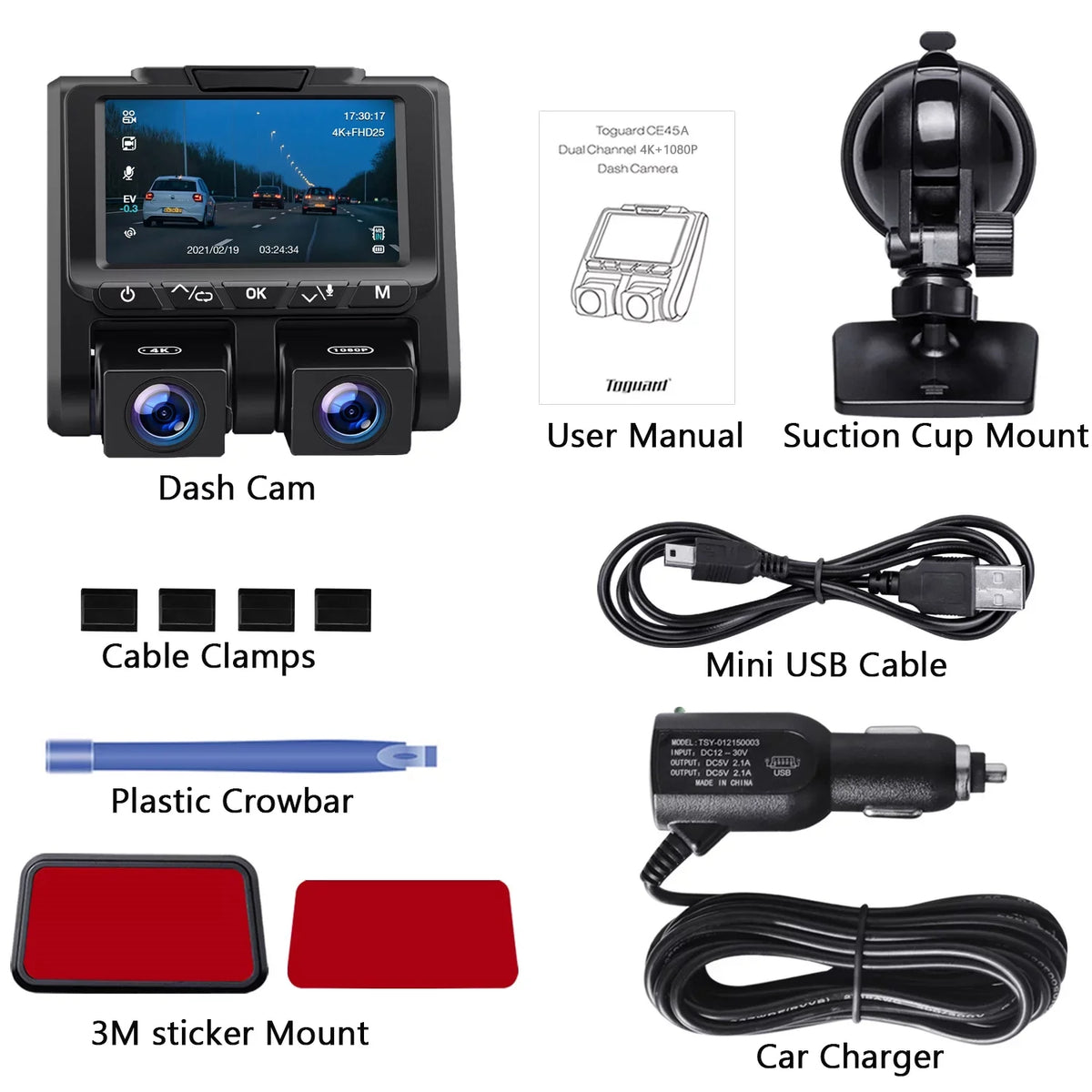 Recording Front 4K+1080P G-Sensor 4K Mode Inside TOGUARD 3" Car Cam and Loop LCD Camera Camera Dash Screen Dash Parking
