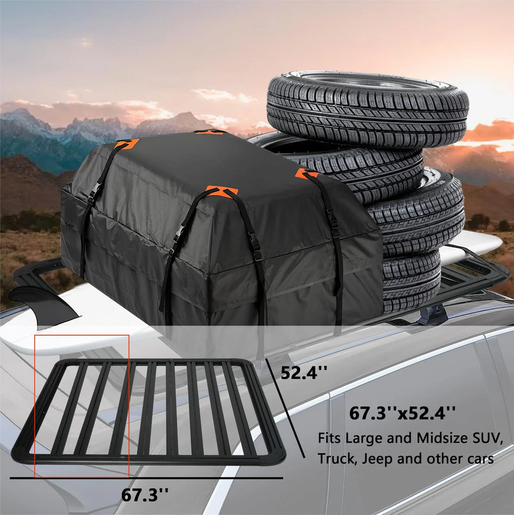 Cargo 660lbs Universal SUV Roof Max Fits System Cars Aluminum Car Platform, for Load, Carrier Black Rooftop Truck 67"x52"