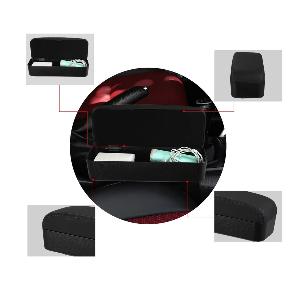 Leather Line Seat Box Black Adjustable Armrest Center Box Armrest with Storage Gap Black PU Organizer Car Armrest