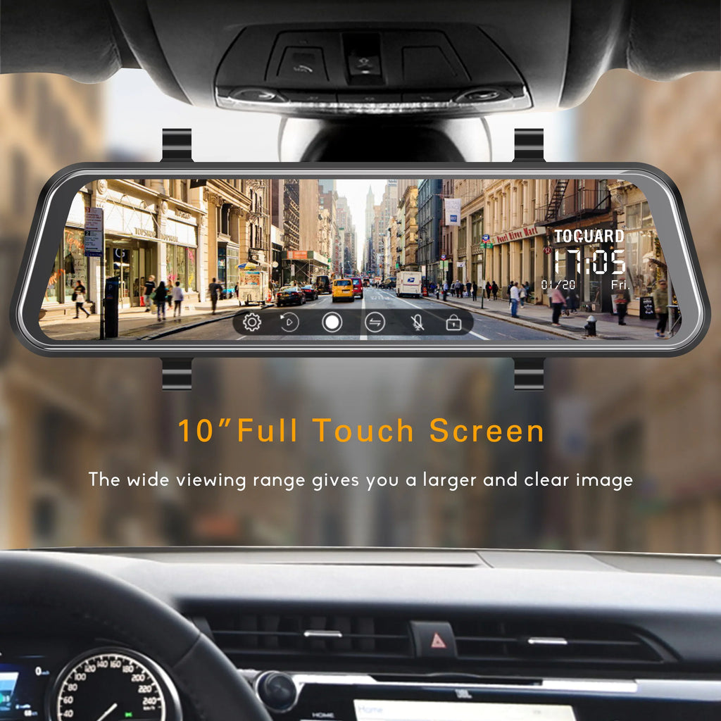 G-Sensor Cam Screen 1080P Recording, Vision, Front Assist, Loop Touch 10" Dash and Dash Mirror Cam Full for Rear, Parking Night Car, TOGUARD