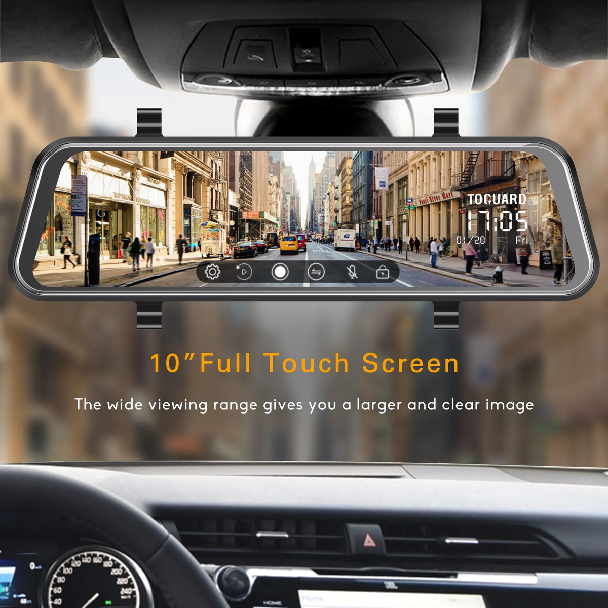 G-Sensor Cam Screen 1080P Recording, Vision, Front Assist, Loop Touch 10" Dash and Dash Mirror Cam Full for Rear, Parking Night Car, TOGUARD
