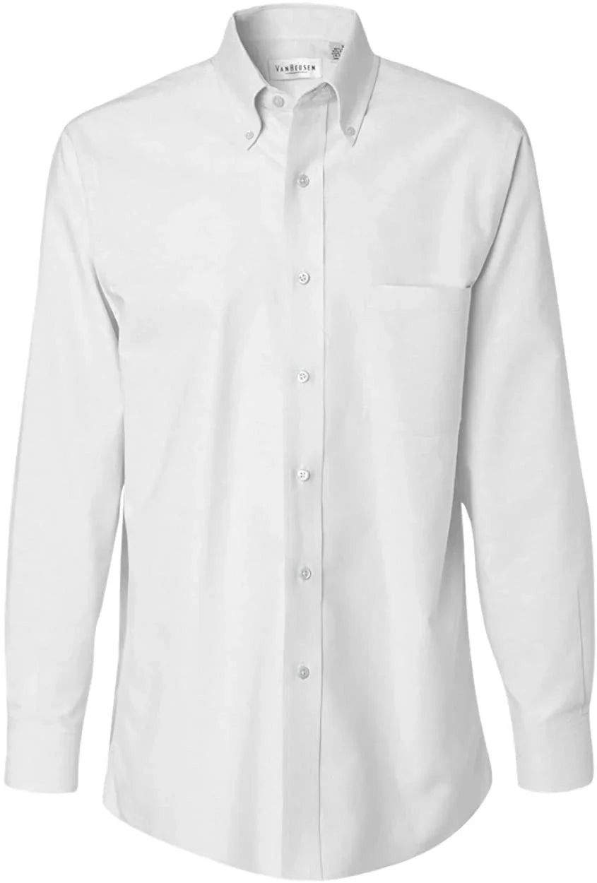 Fit Shirt Van Neck White 32"-33" Oxford 14.5" Men's Regular Sleeve Heusen Dress Solid