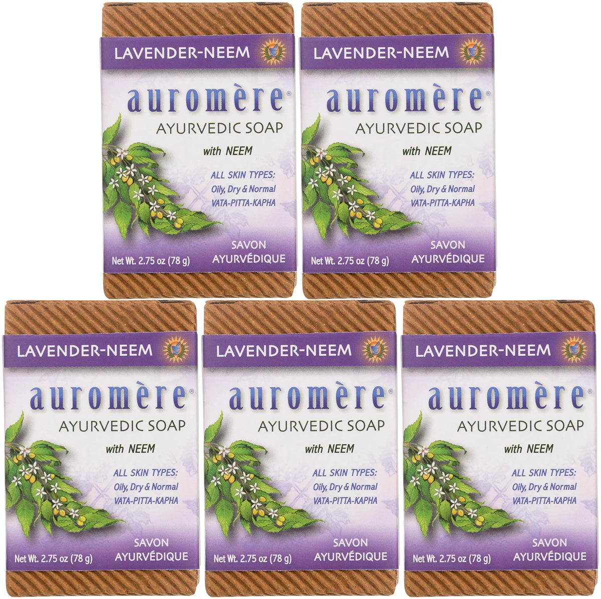 Soap, 5 Pack. Handmade, Eco - Vegan, Bar Oz), Natural, Cruelty Friendly, Ayurvedic Lavender Gmo Auromere Free, (2.75 Neem Non