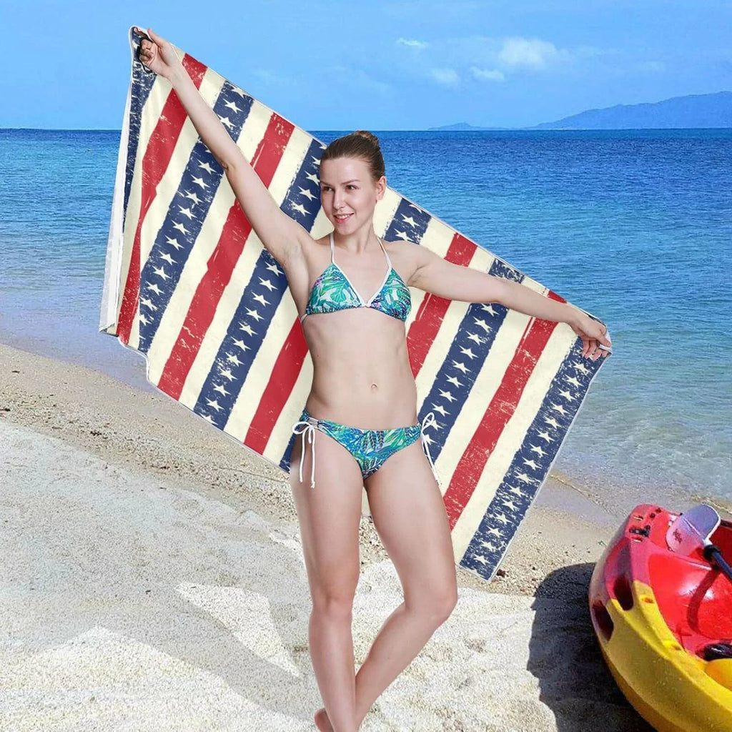 '- Compact Beach for Lightweight Holiday（90） - Swimming Dry Towels Flag Oversized Towel Bestwell Travel Quick Towel Super American Stripes Absorbent Camping