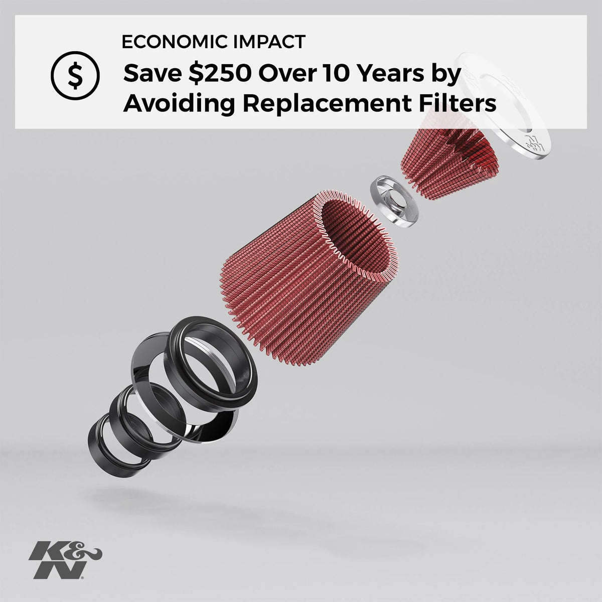 K&N Performance, Filter Filter: Premium, Round Tapered, Flange Engine Flange High RU-1041 Universal Filter: Clamp-On Washable, 7.5 Replacement 1 Shape: In, Air Height: Length: 6 In, Diameter: In,