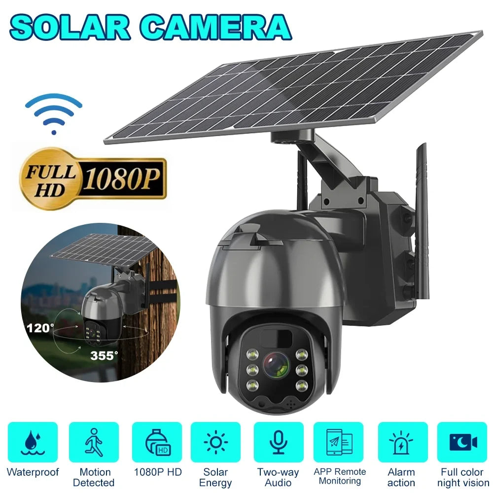 Camera, CCTV Wireless Detection, Motion AI Solar 2-Way Camera PTZ WIFI Human DFITO 1080P PIR Camera HD Detection Security Waterproof, Security Audio, IP66 Surveillance Outdoor
