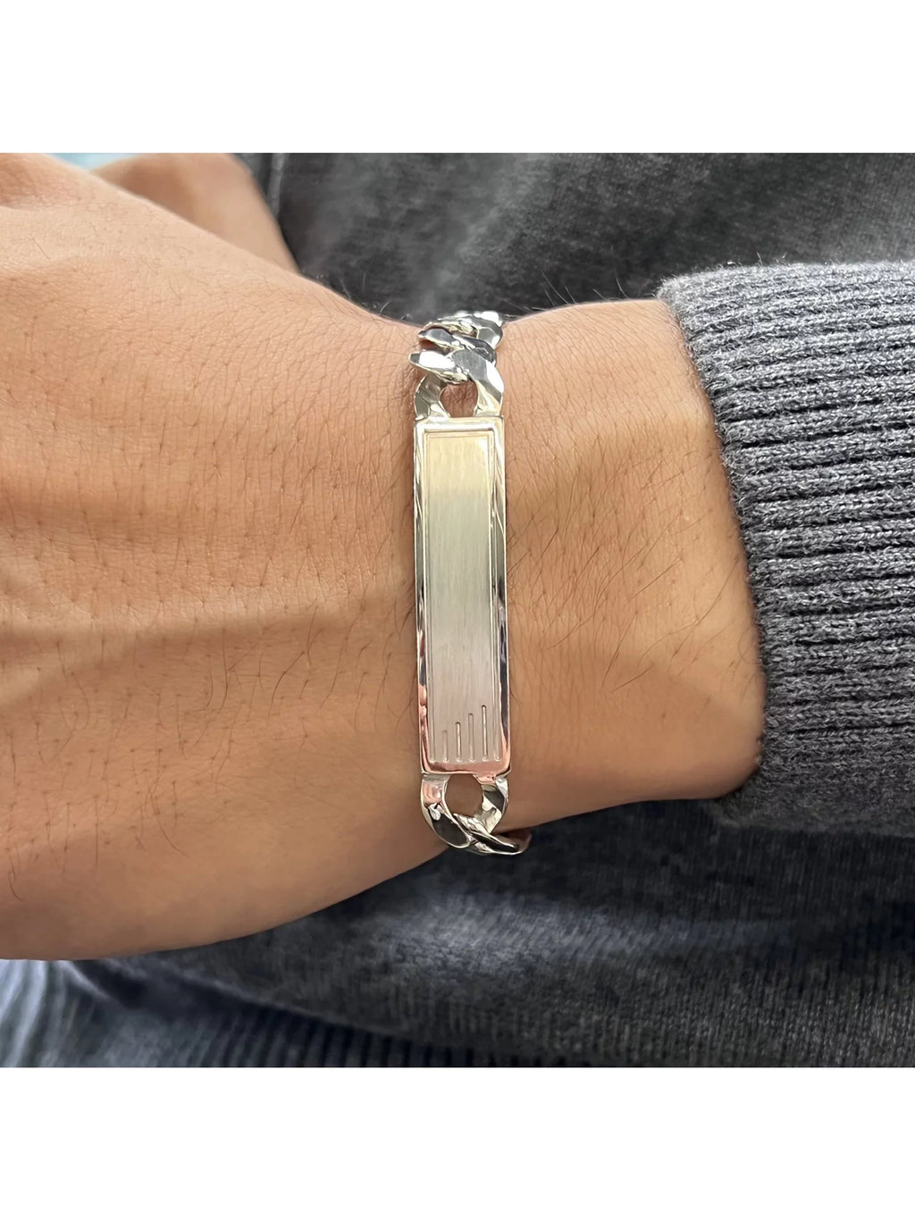 Bracelet Polished Link Mens Chain Sterling Inches ID 925 Silver 9 Cuban Curb