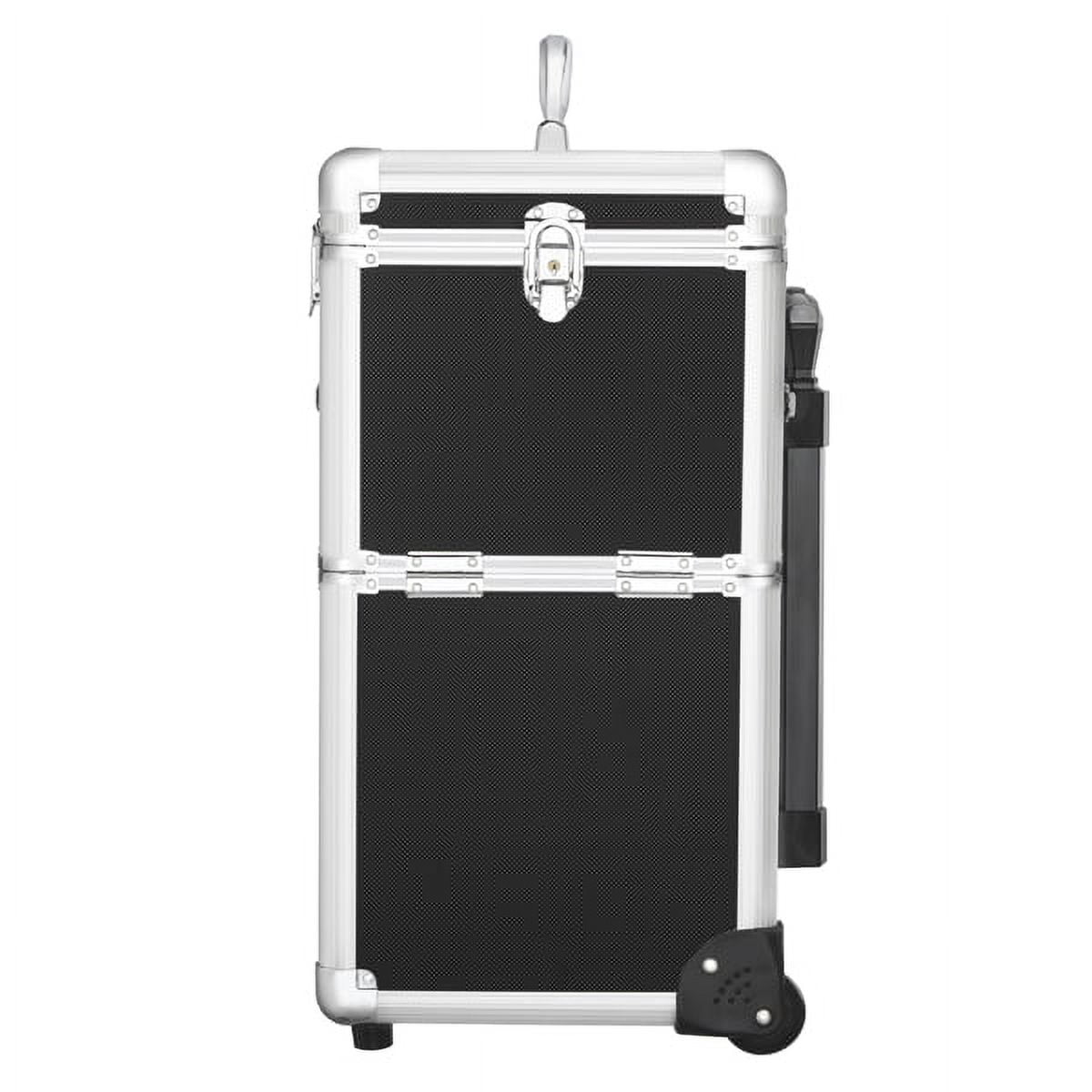 & Design Rolling Case Trolley with Retractable Alden Mirror, Trays, Makeup Wheels, Black