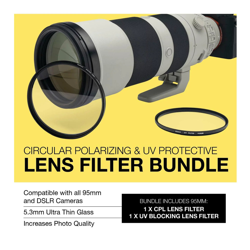 Lens Polarizing UV 95mm Koah Filter Protective and Circular Bundle