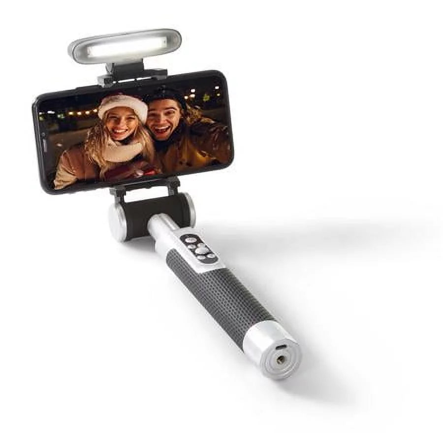 with Rechargeable Smart Silver Stick Selfie Black Battery, Light