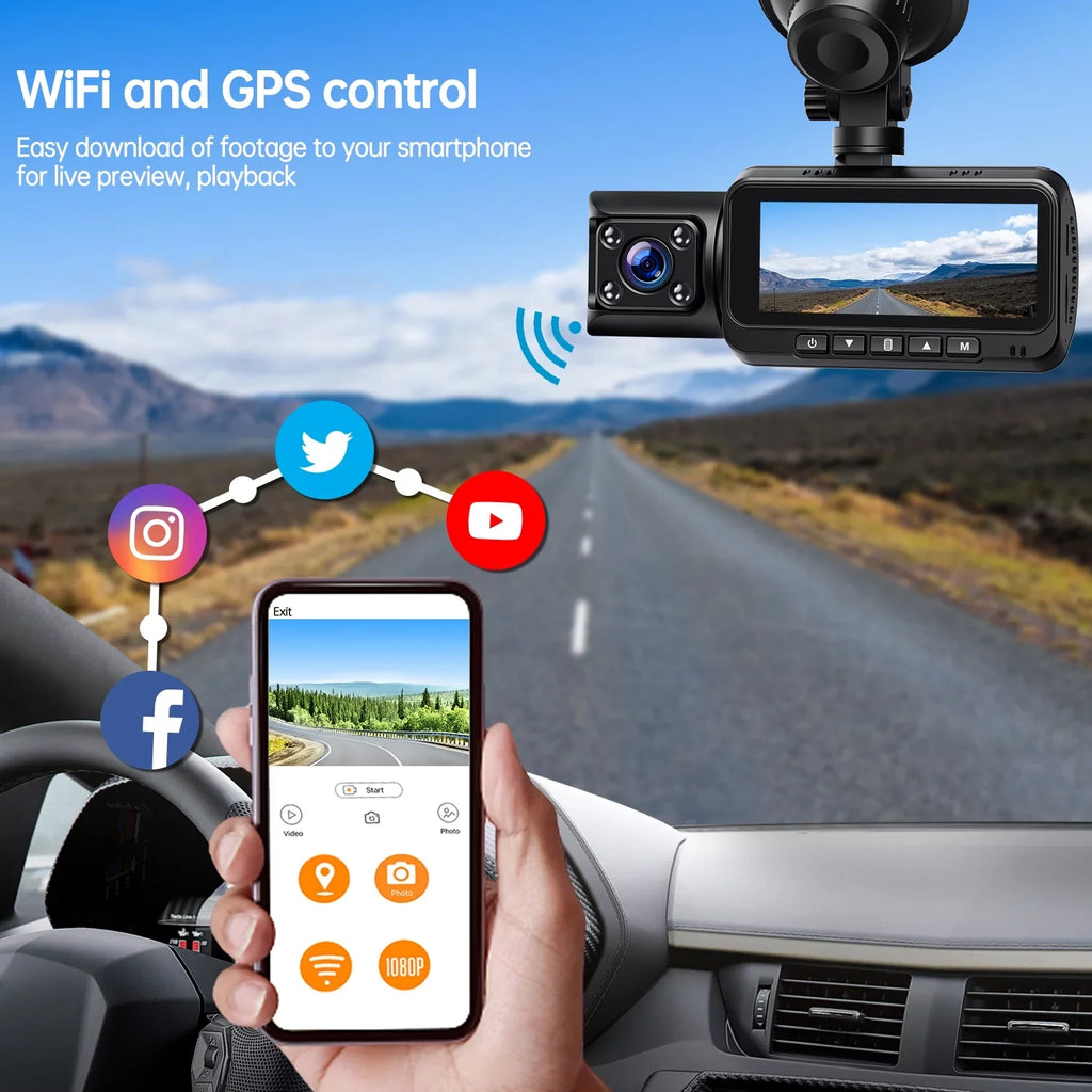 Front Dual IR Dash Max, and Camera 3.16" Support 4K Wide 170° Display, Vision, GPS Cam TOGUARD 256GB Black Angle, Night Inside Dash with Car