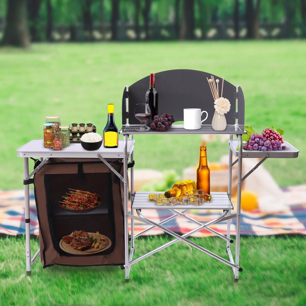 Rack+Brown Table Portable Barbecue Folding Fabric Camping Station Cover