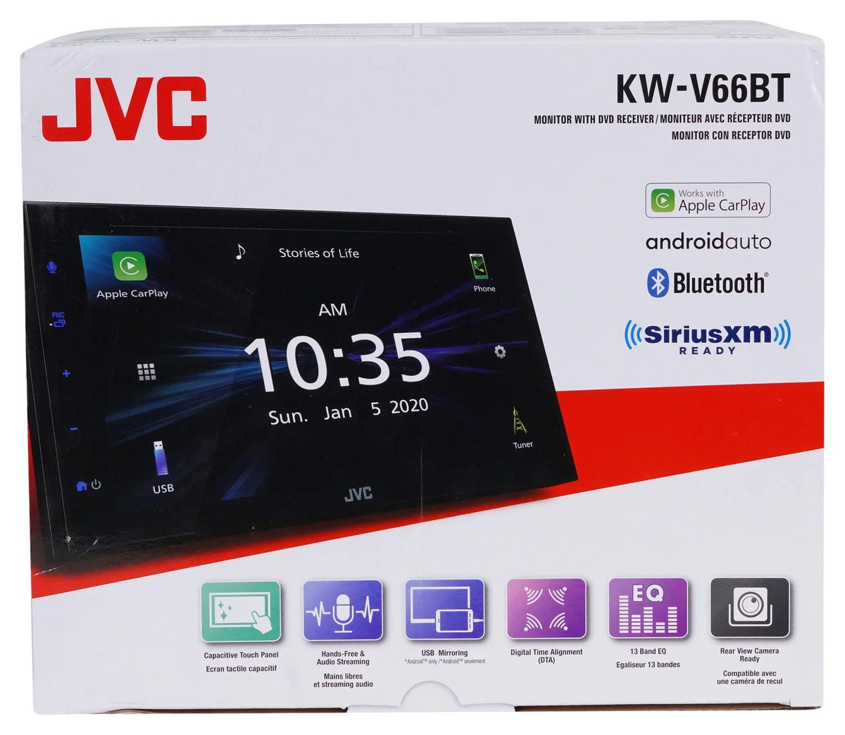 6.8" Android Bluetooth JVC Receiver+Camera Carplay Apple KW-V66BT Player CD/DVD