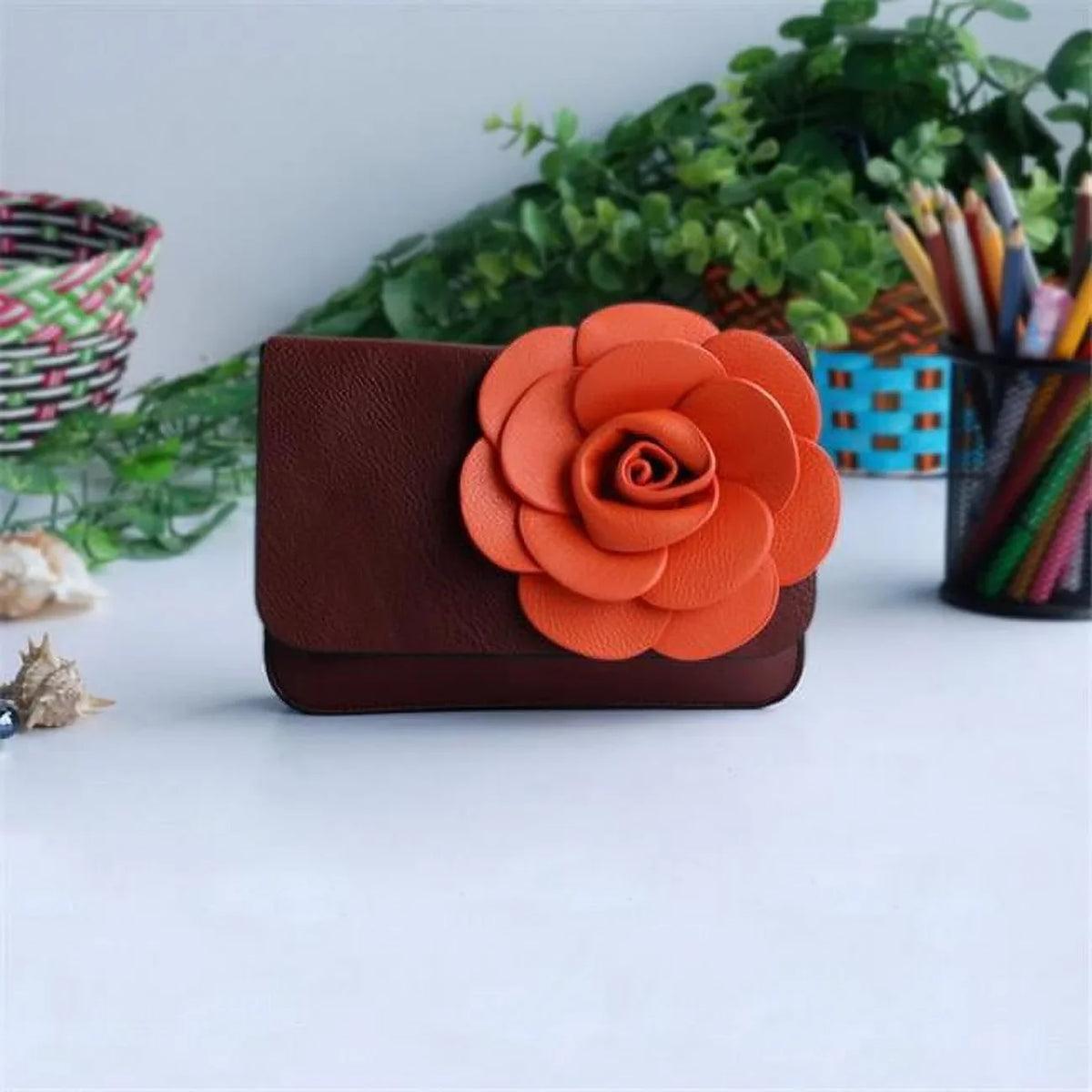 Luxurious Flower Purse - Bag Shoulder Clutch Leatherette Coffee Clutch Casual